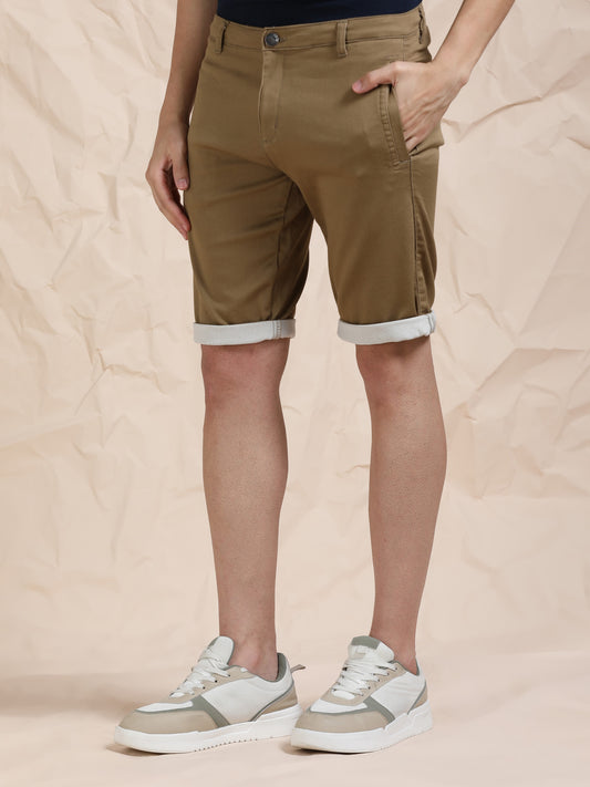 Cotton Lycra Light Brown Shorts