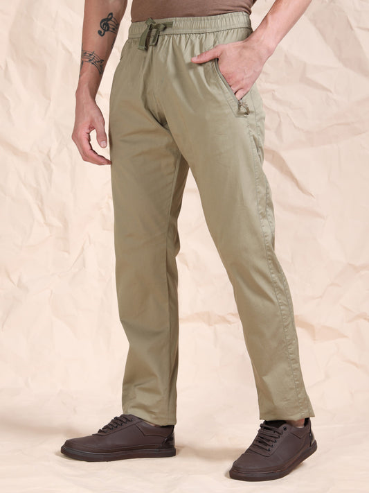 Olive Regular Fit Cotton Lycra Solid Pyjama