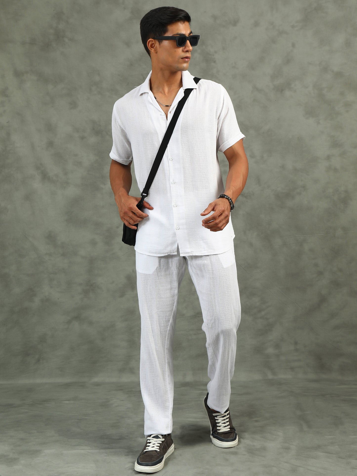 White Regular Fit Full-Length Casual Co-ord Set