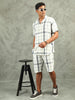 Checkered White Regular Fit Knee-Length Casual Co-ord Set