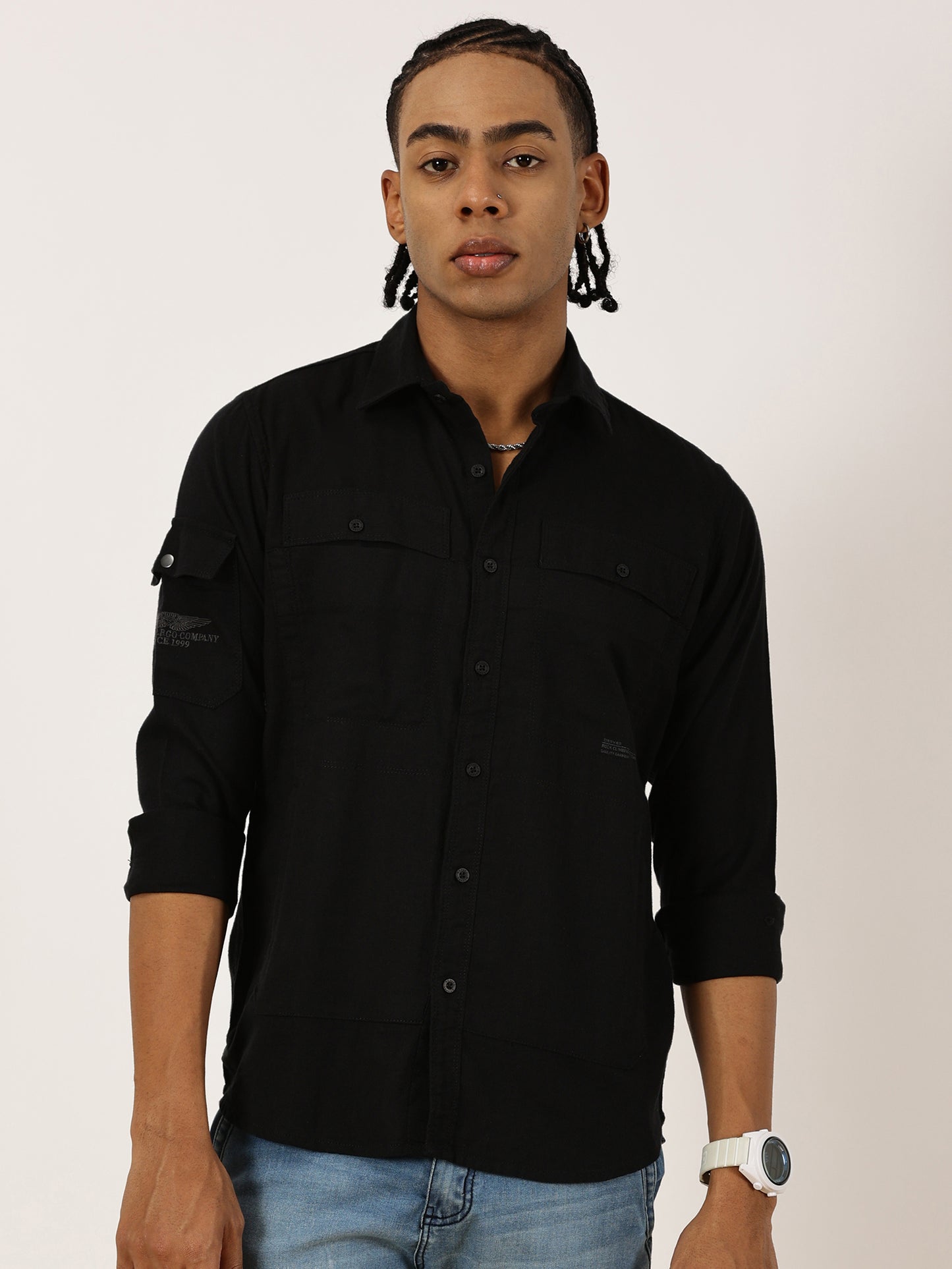 Multi Pocket Black Cargo Shirt