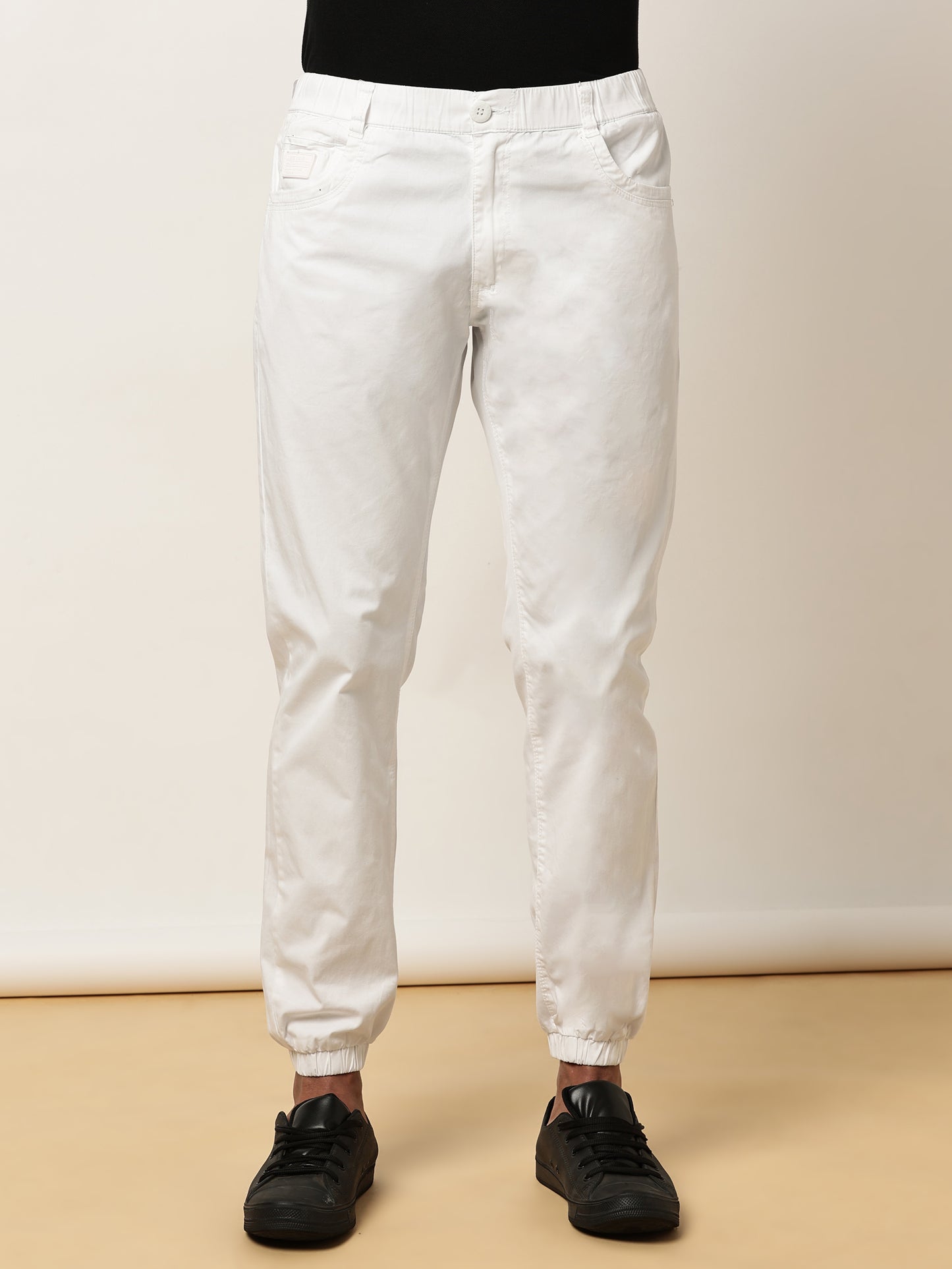 White Elasticated Waist Stretchable Jogger Lounge Pants