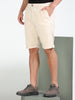 Beige Cotton Lycra Solid Shorts