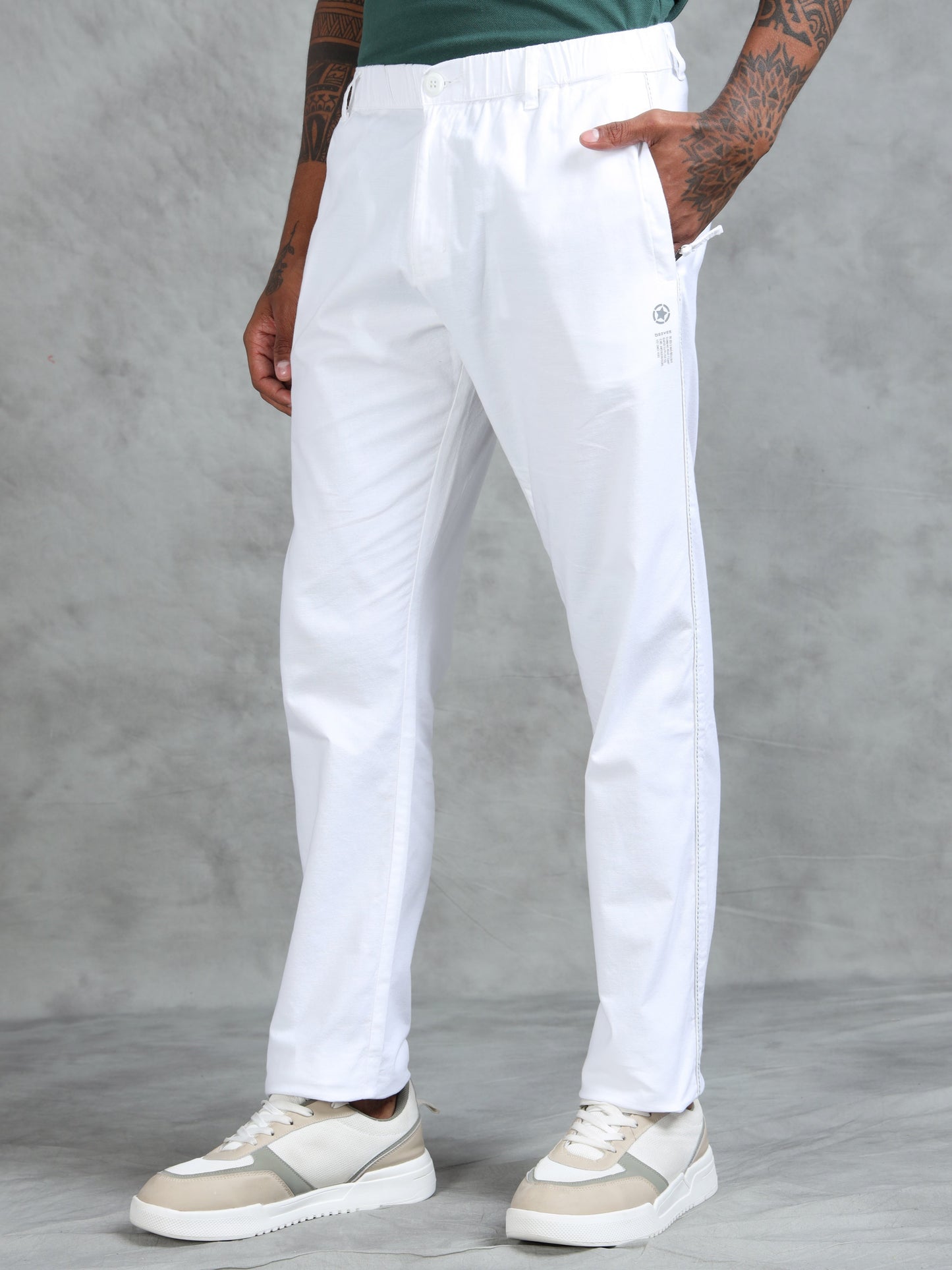 White Cotton Lycra Solid Pyjama