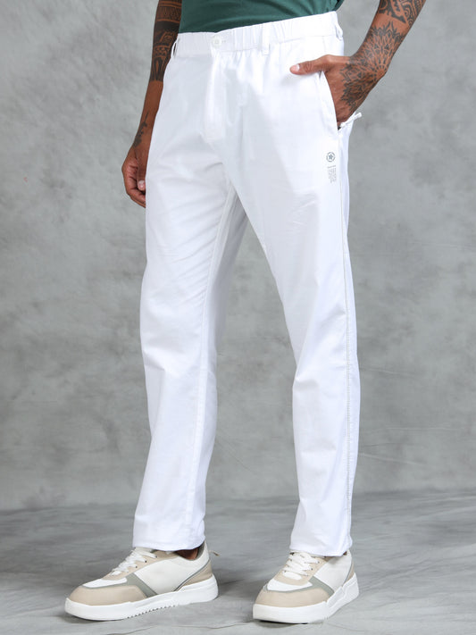 White Cotton Lycra Solid Pyjama