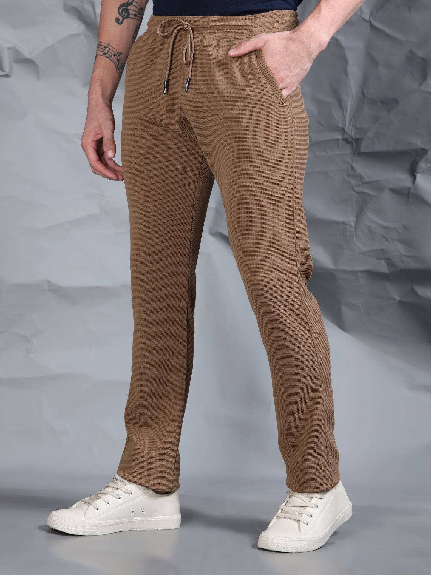 Waffle Structured Brown Track Pant