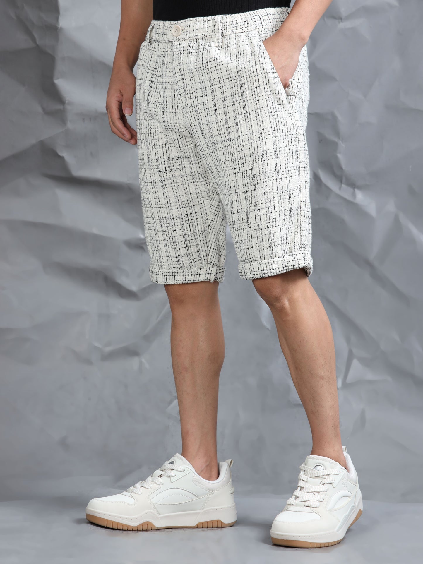 Cotton Lycra Casual Cream Printed Shorts