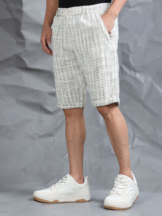 Cotton Lycra Casual Cream Printed Shorts