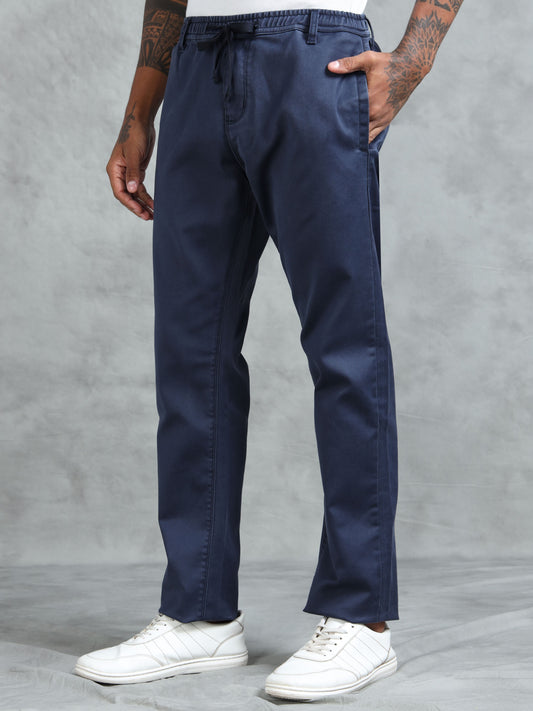 Navy Cotton Lycra Solid Pyjama