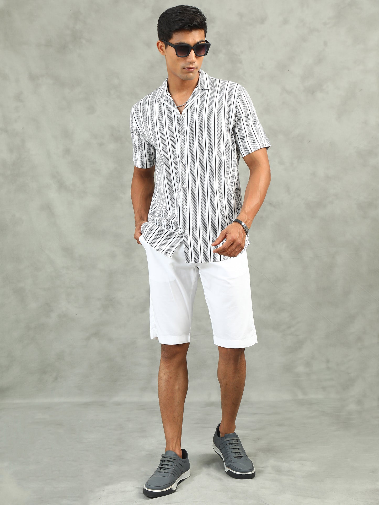 White Regular Fit Striped Cor-Ord Sets