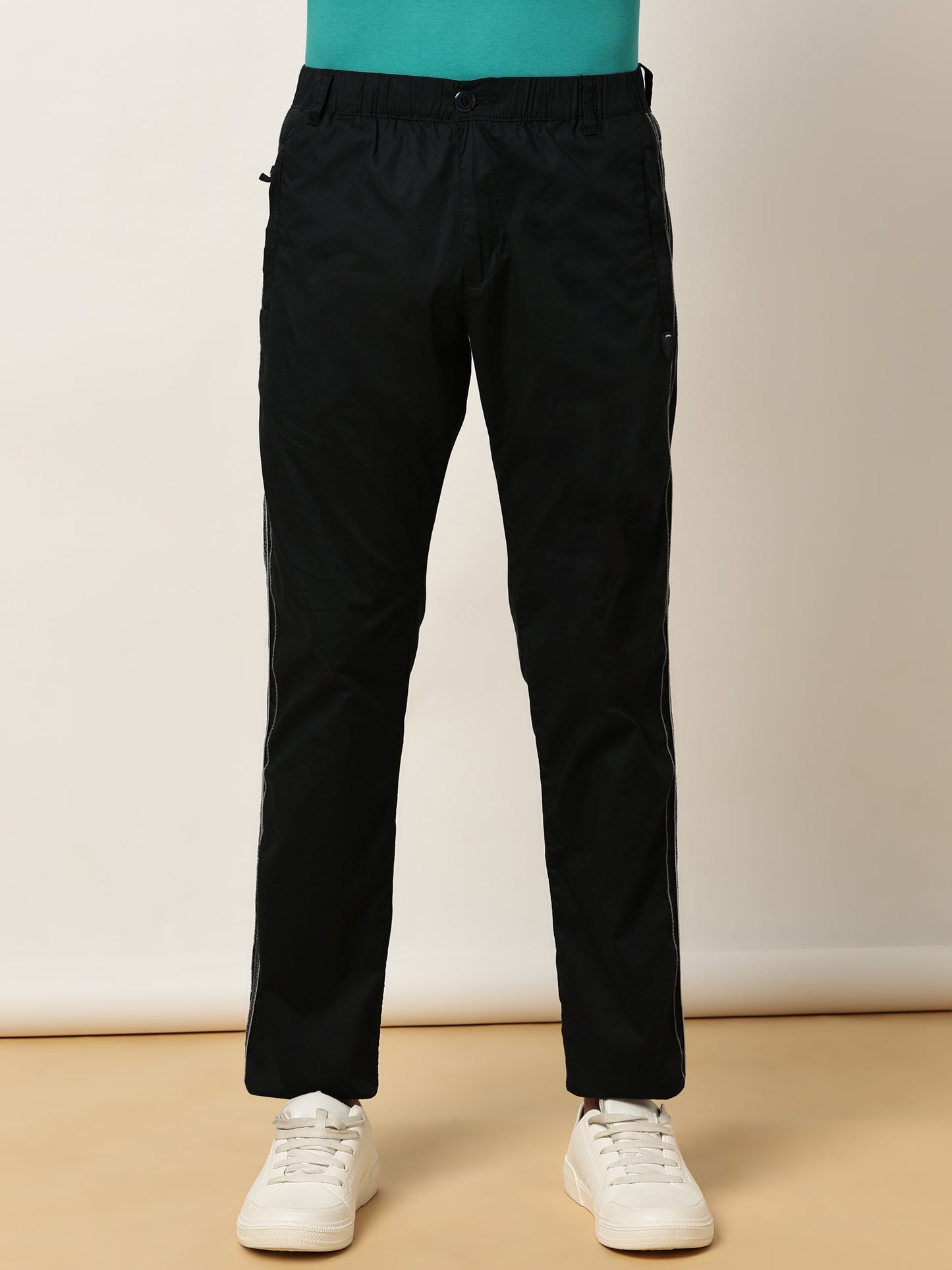 Elasticated Waist Zip Pocket Stretchable Navy Lounge Pants with Side Tape