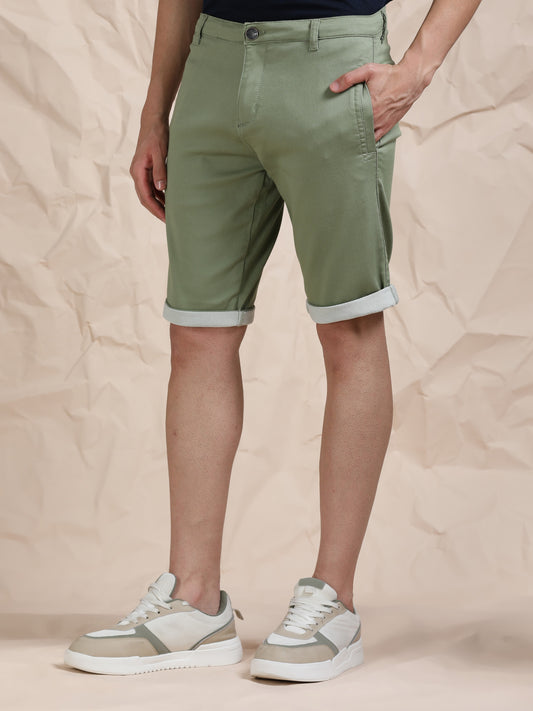 Cotton Lycra Light Olive Shorts