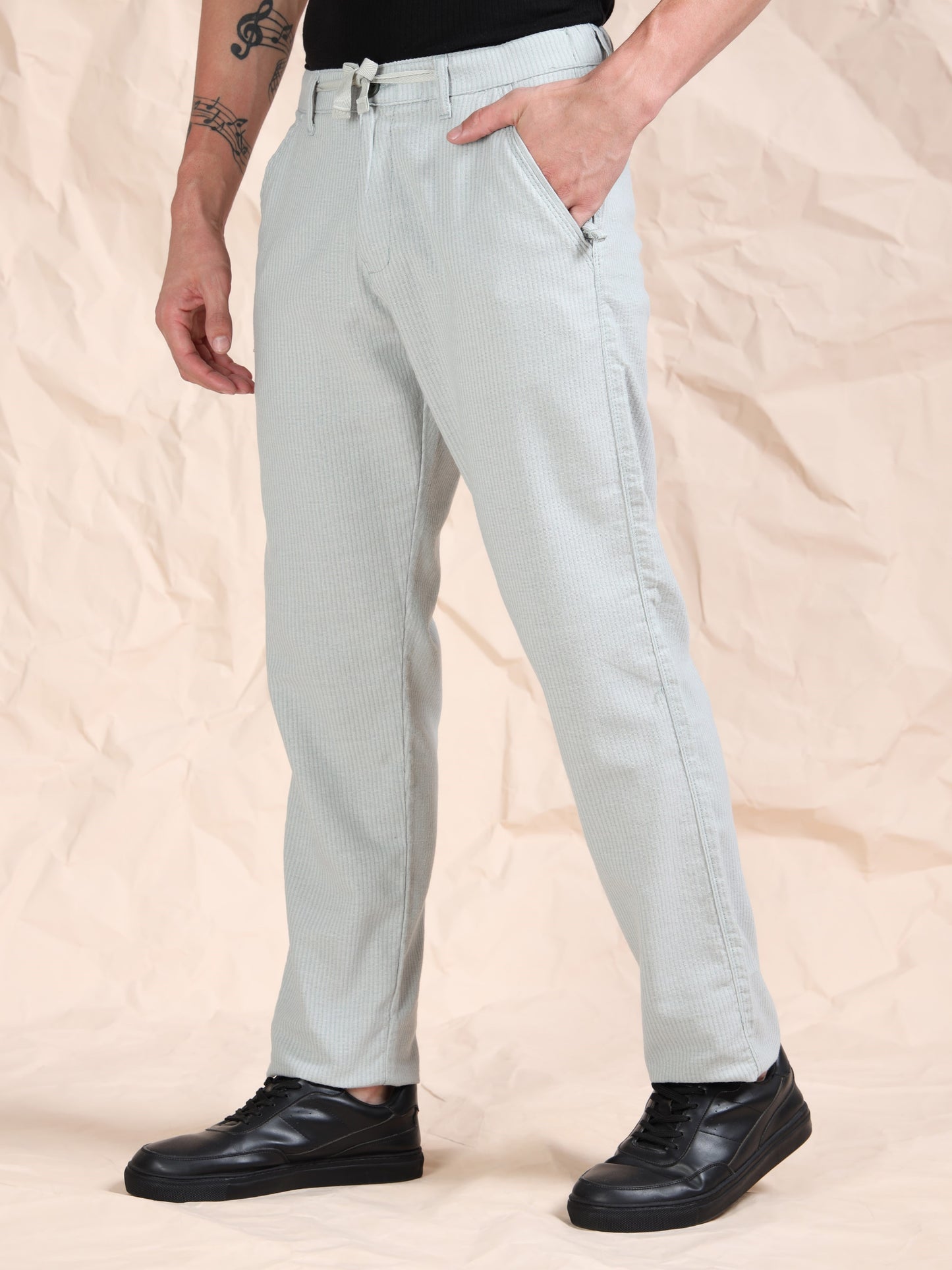 Green Cotton Striped Mid Rise Pyjama