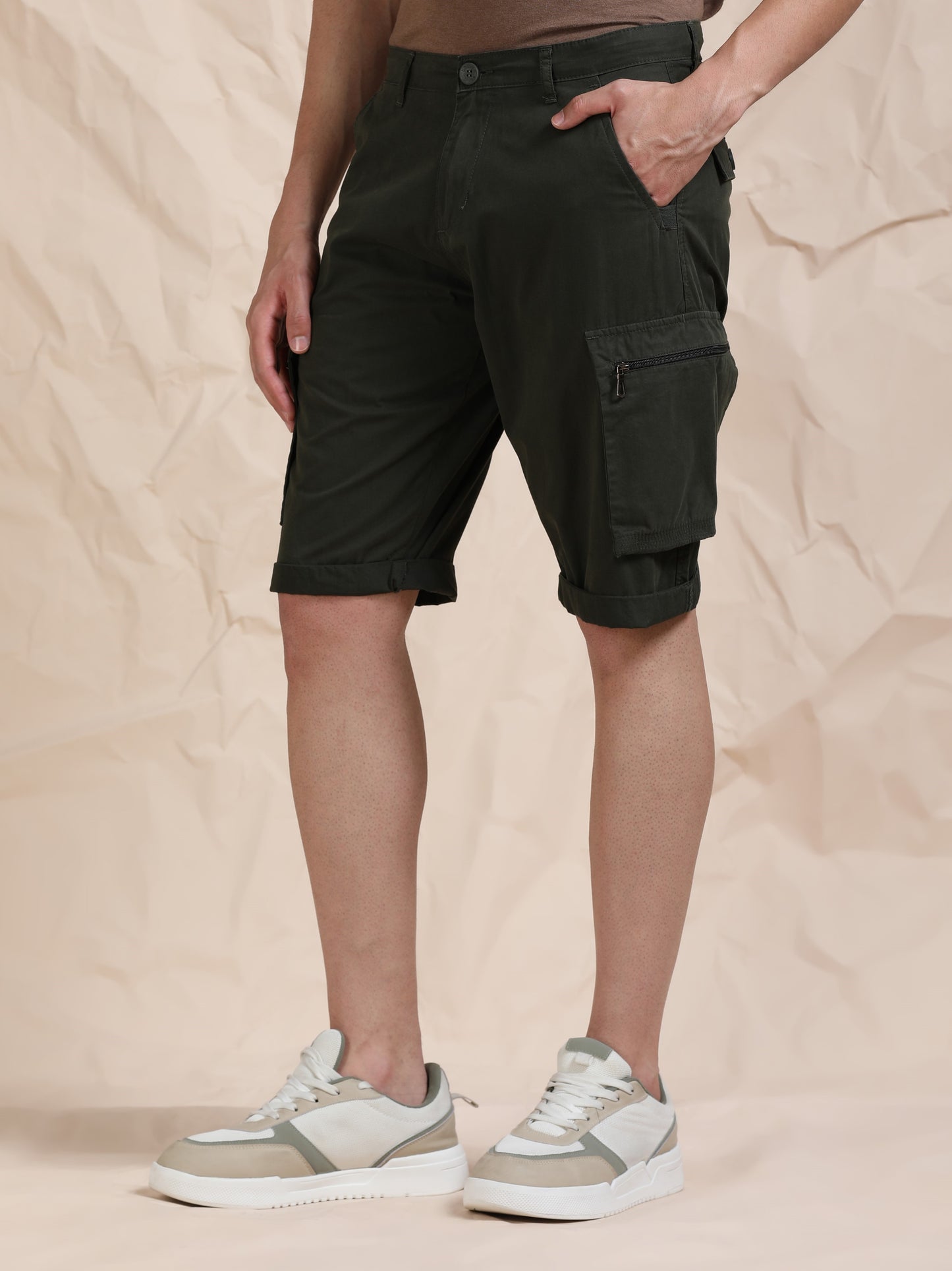 Solid Olive Cotton Shorts