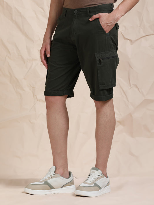 Solid Olive Cotton Shorts