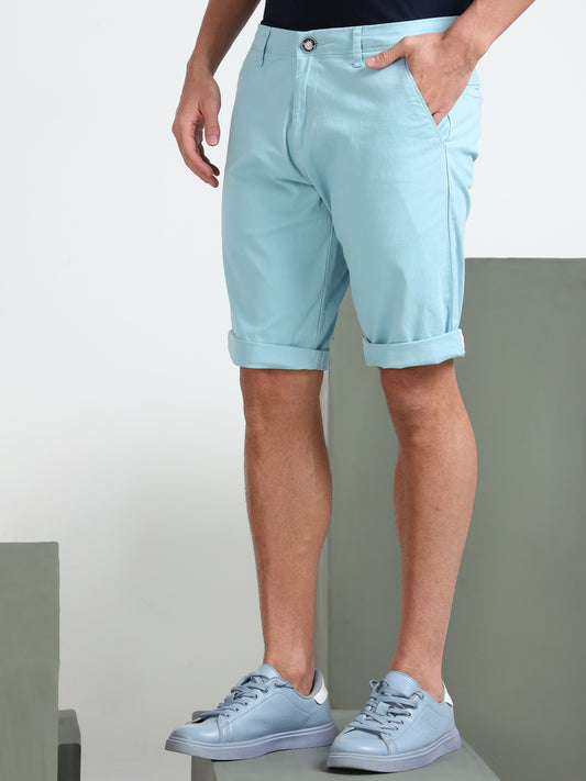Light Blue Cotton Lycra Shorts