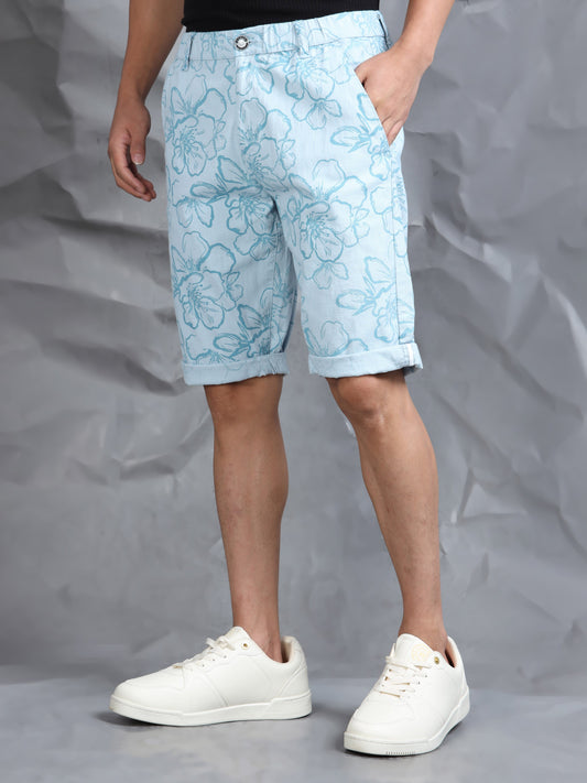 Cotton Lycra Casual Sky Printed Shorts