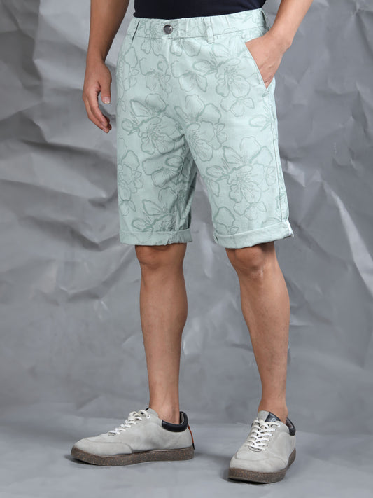 Cotton Lycra Casual Mint Printed Shorts