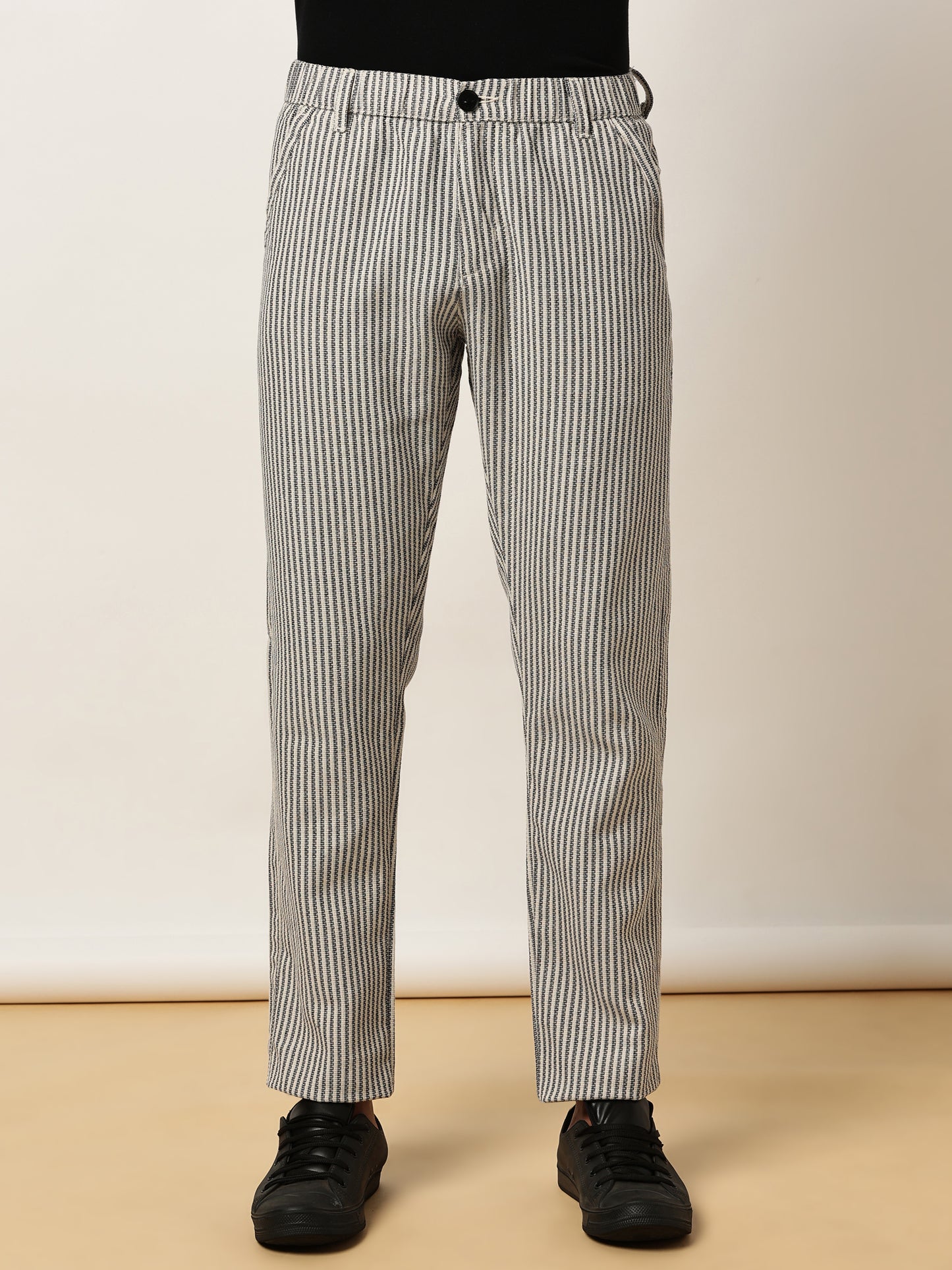 Yarn Dyed Stripe Elasticated Waist Black Lounge Pants