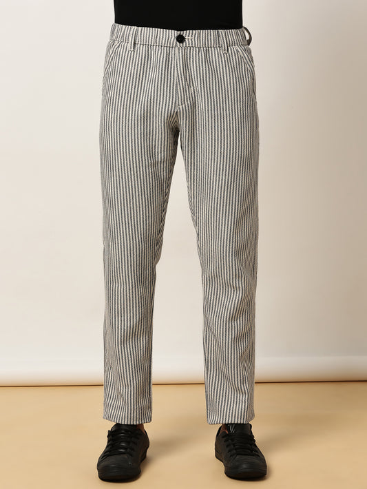Yarn Dyed Stripe Elasticated Waist Black Lounge Pants
