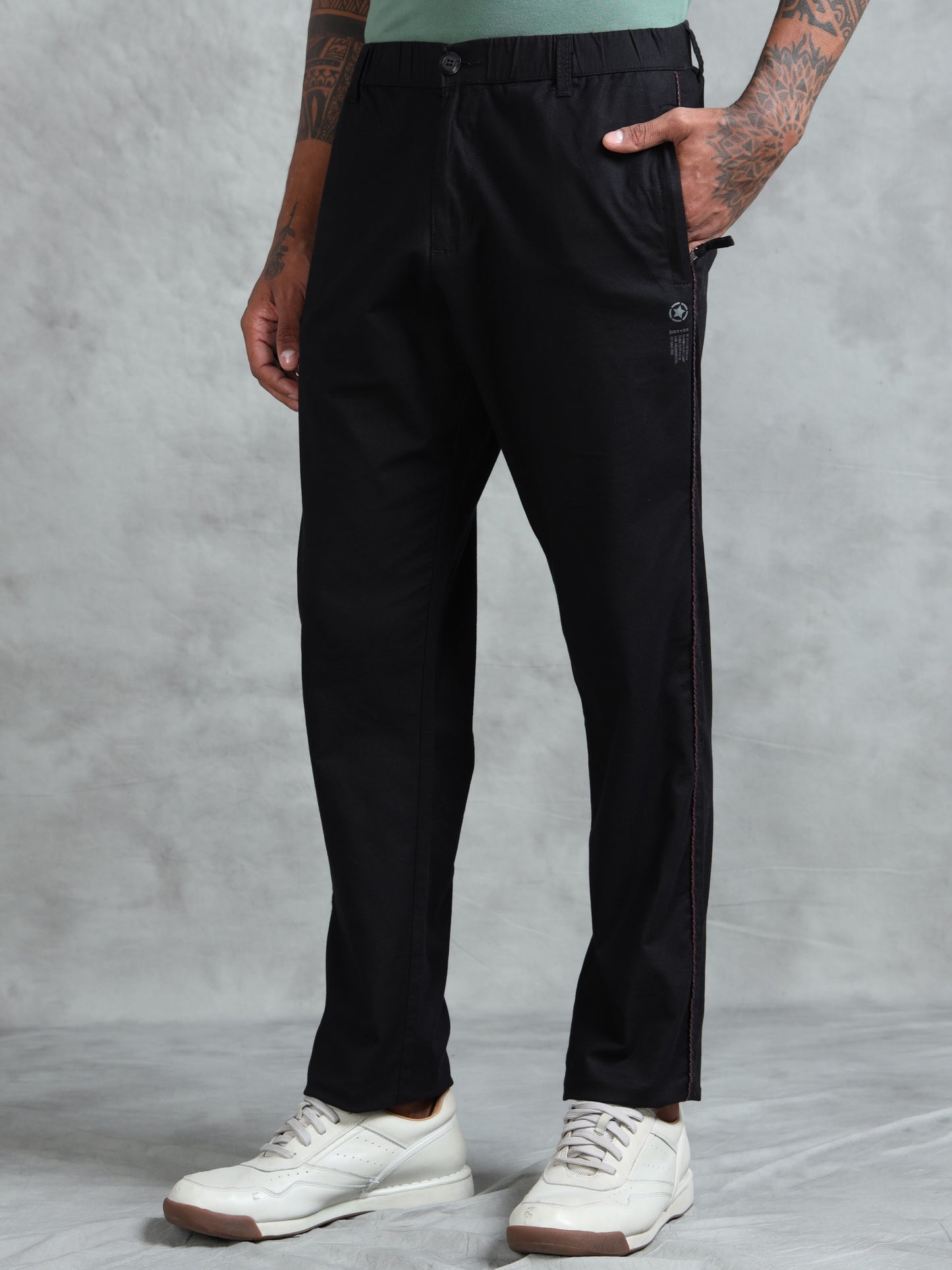 Black Cotton Lycra Solid Pyjama