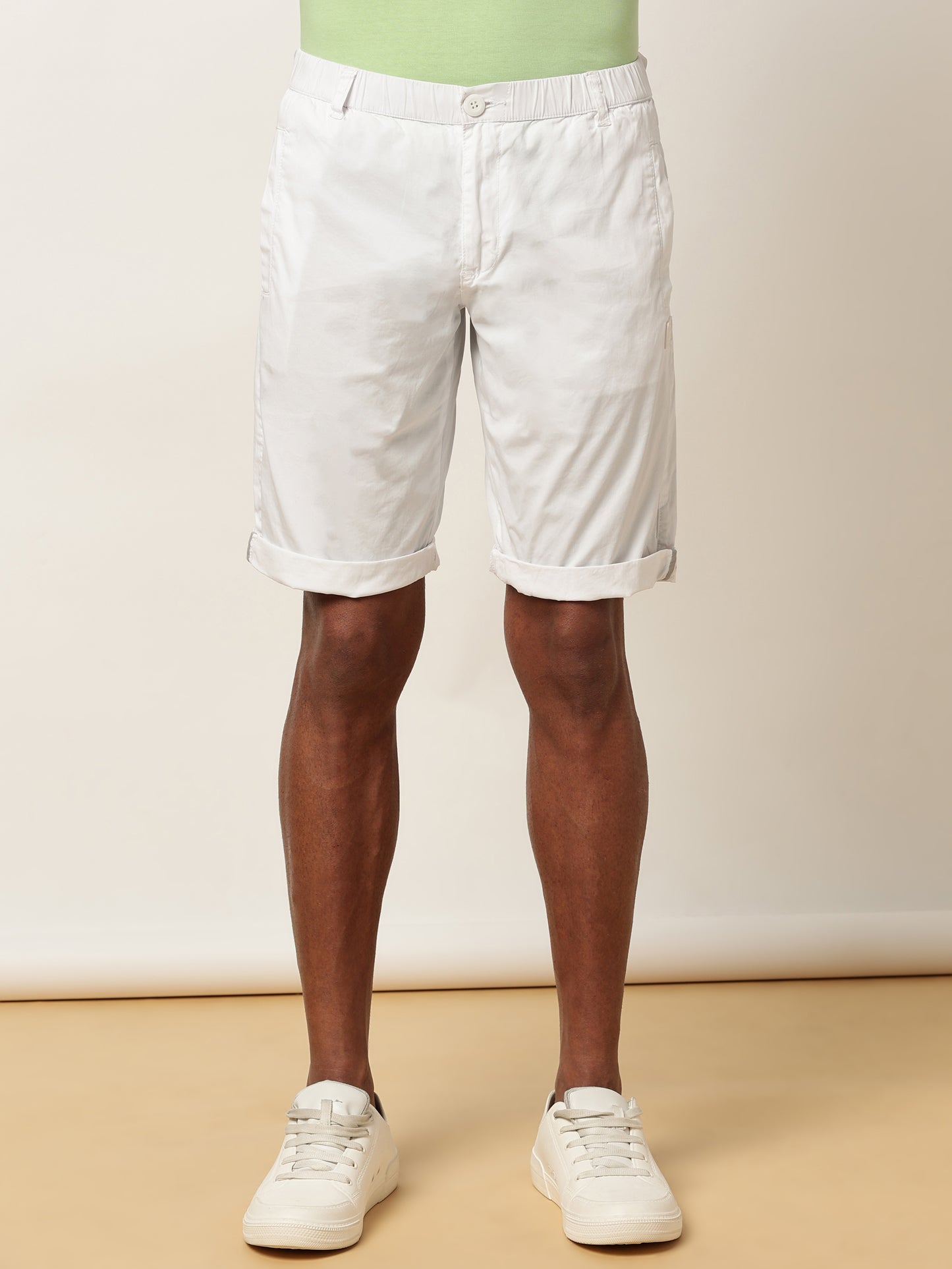 Zip Pocket Elasticated Stretchable White Shorts