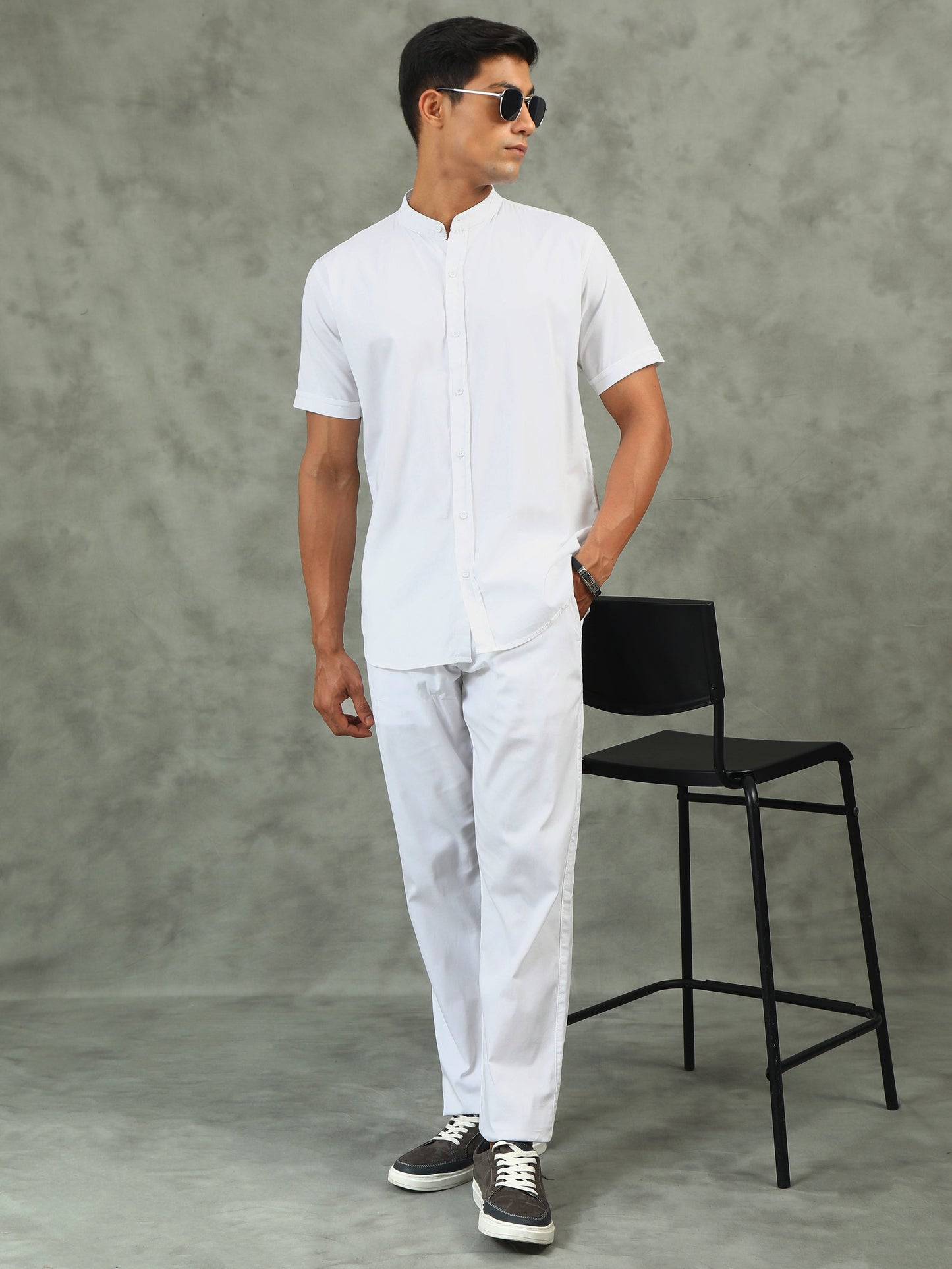 White Regular Fit Half Sleeve Solid Casual Co-ord Sets