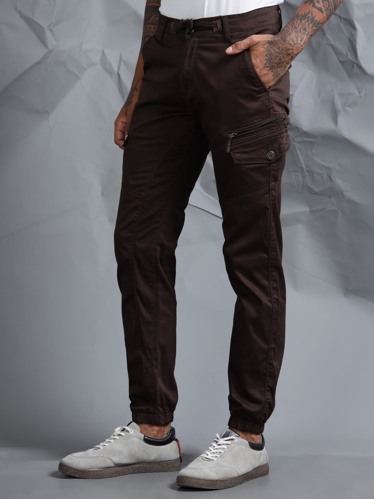 Cotton Lycra Coffee   Cargo Pants with 7 Pockets