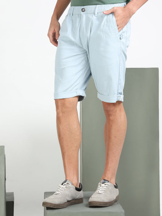 Sky Cotton Lycra Solid Shorts
