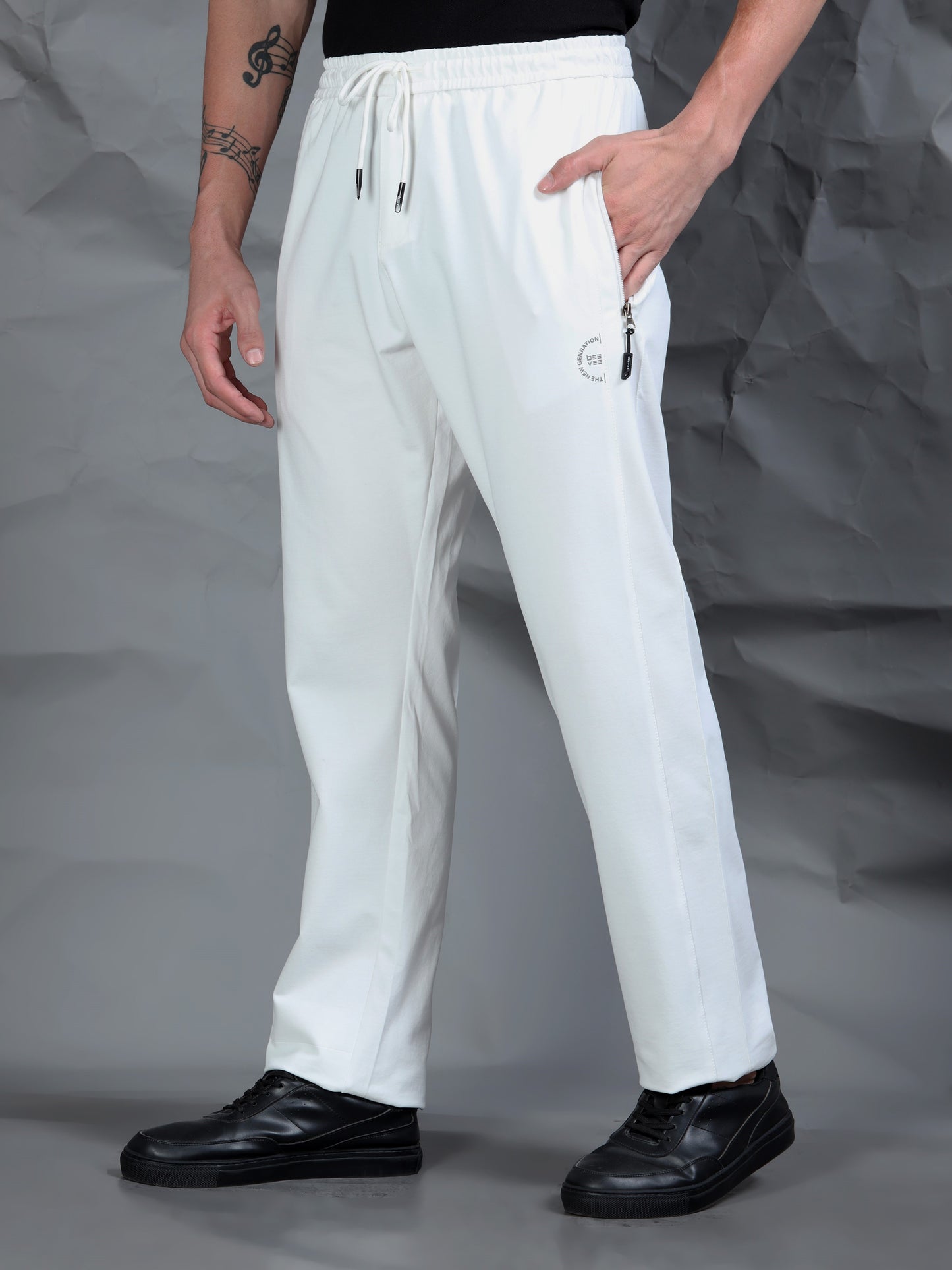 White Blend Knitted Stretchable Track Pant