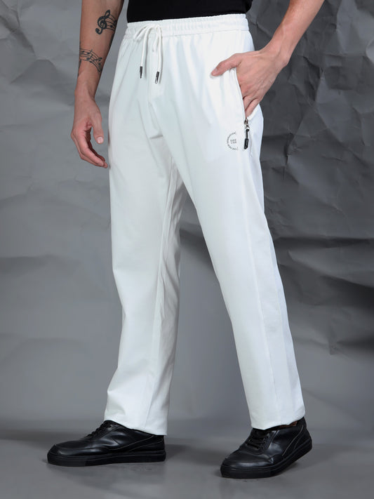 White Blend Knitted Stretchable Track Pant