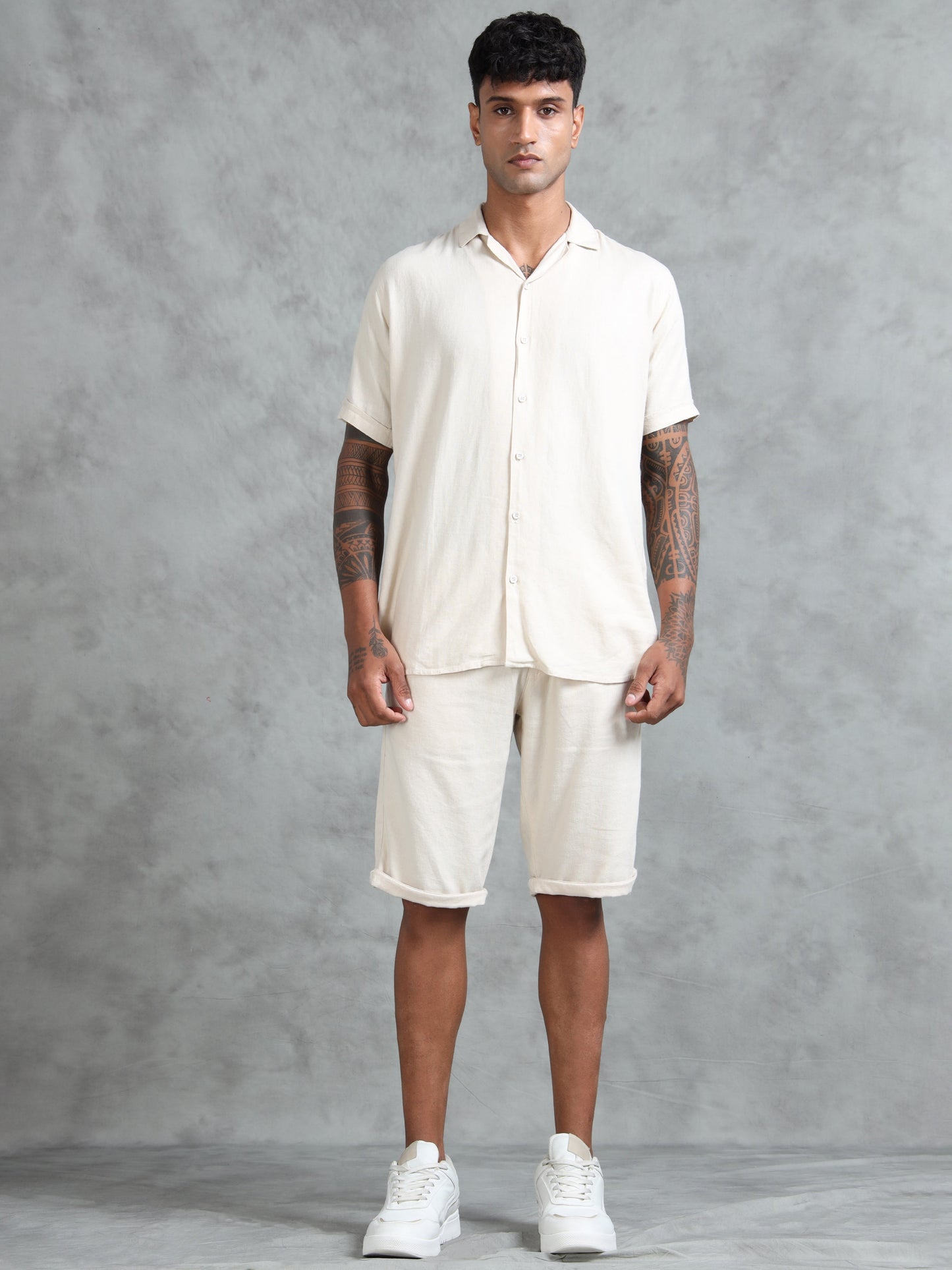 Cotton Viscose Linen Blend Natural Cord Set