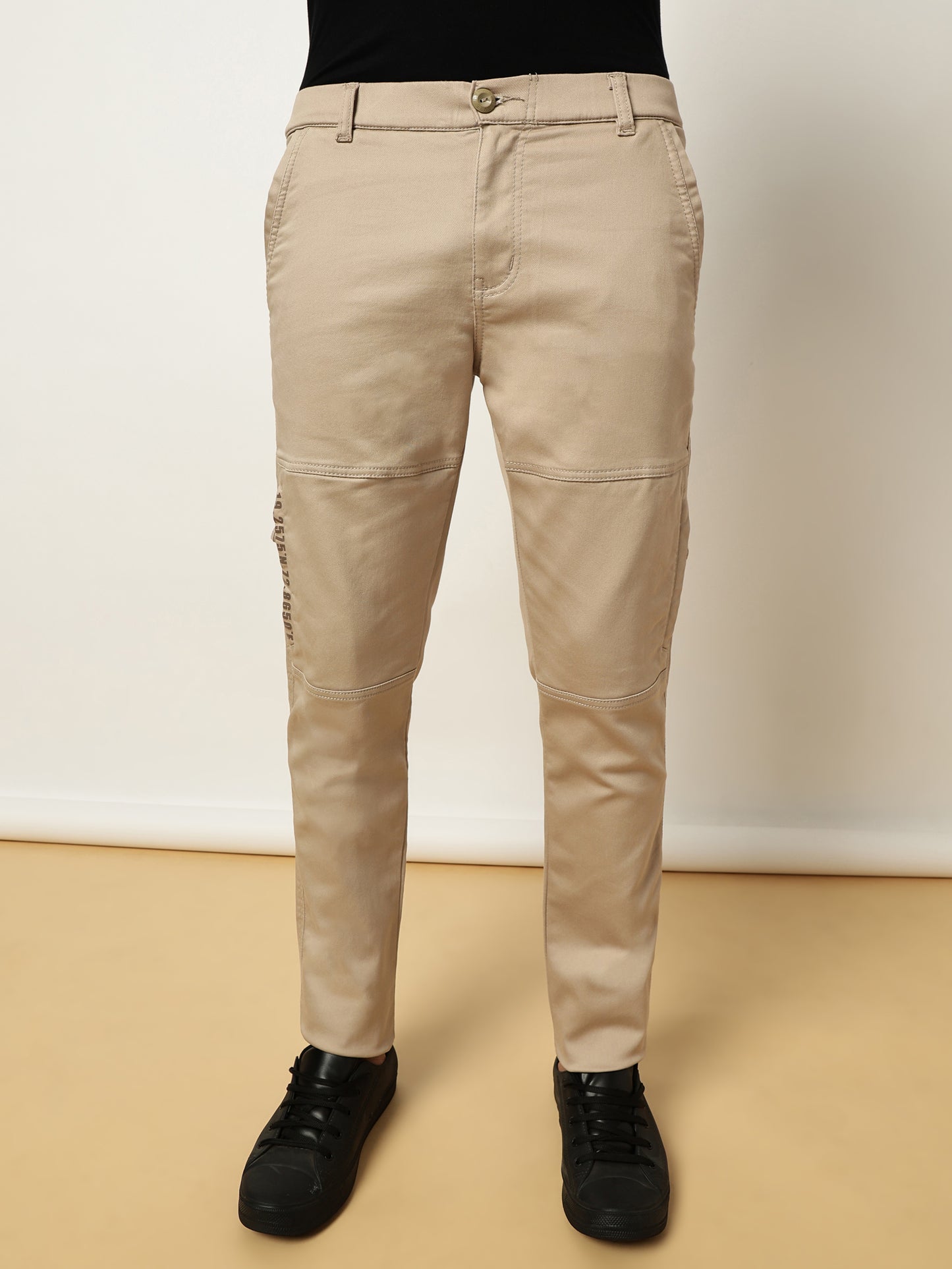 Beige Elasticated Waist Multi Pocket Stretchable Lounge Pants