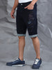 Cotton Navy Text Printed Casual Shorts