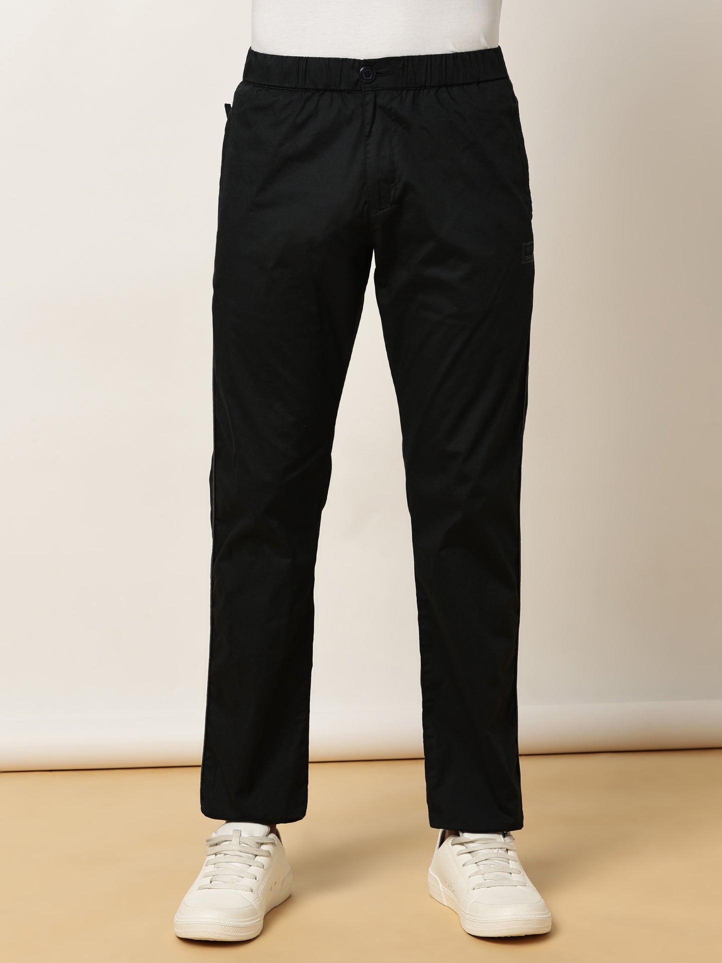 Elasticated Waist Zip Pocket Stretchable Navy Lounge Pants with Side Tape