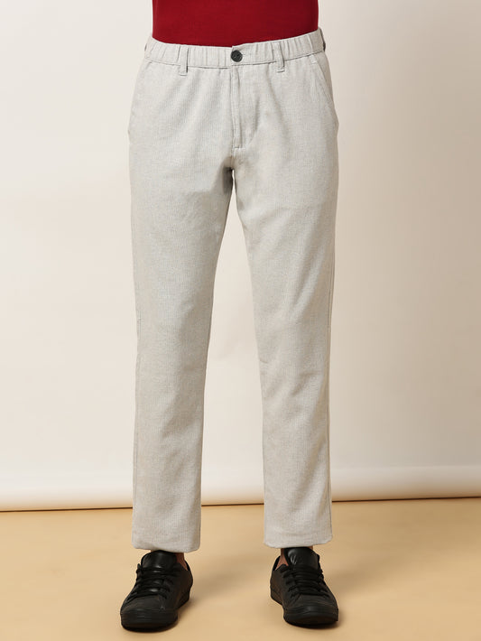 Yarn Dyed Elasticated  Waist Zip Pocket Beige Lounge Pants