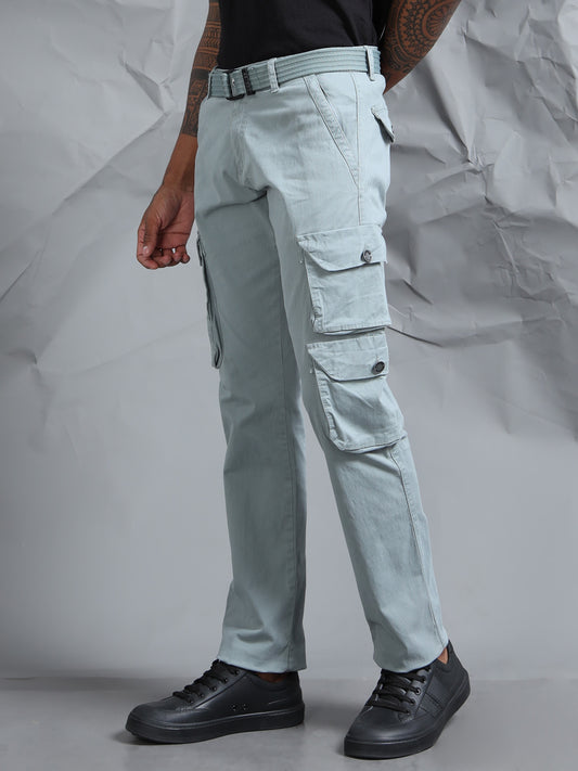 Cotton Lycra Steel Grey  Mid Rise Cargo Pant with 7 Pockets