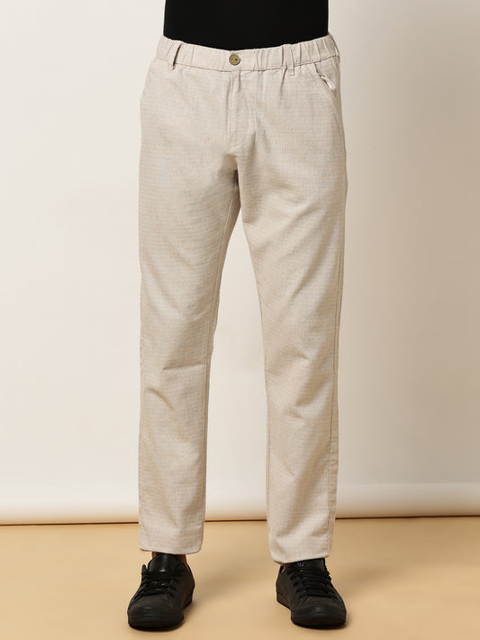 Yarn Dyed Elasticated  Waist Zip Pocket Beige Lounge Pants