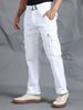 Cotton Lycra  White Mid Rise Cargo Pant with 8 Pockets