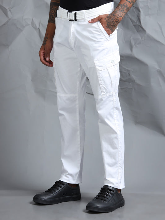 Cotton Lycra White  Cargo Pant with 6 Pockets
