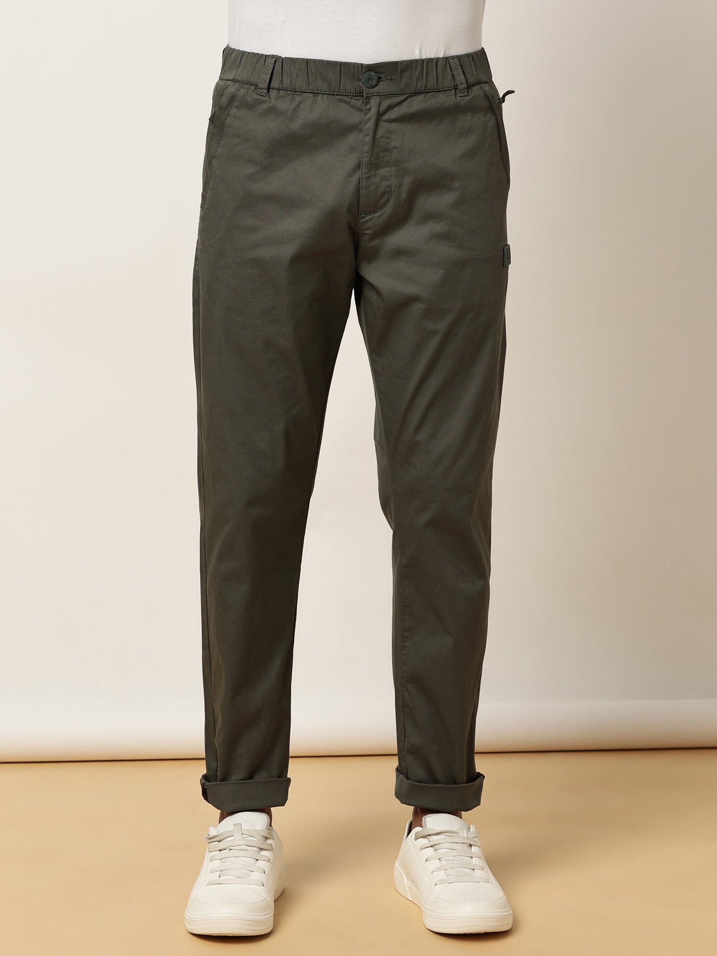 Olive Elasticated Waist Zip Pocket Stretchable Lounge Pants