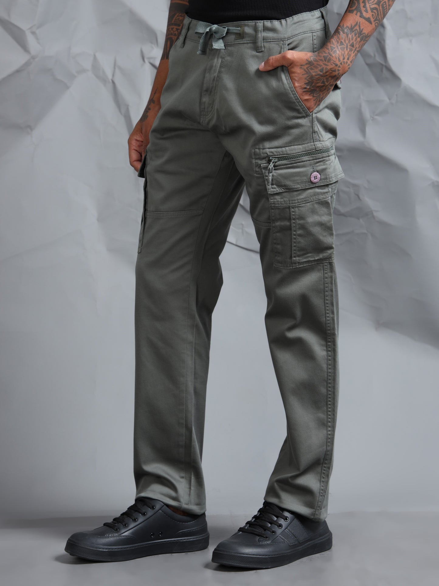 Cotton Lycra Green  Cargo Pant with 8 Pockets