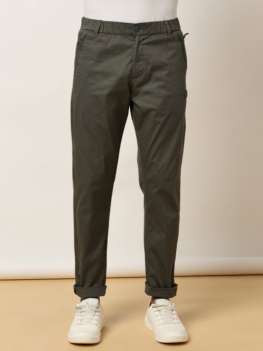 Olive Elasticated Waist Zip Pocket Stretchable Lounge Pants