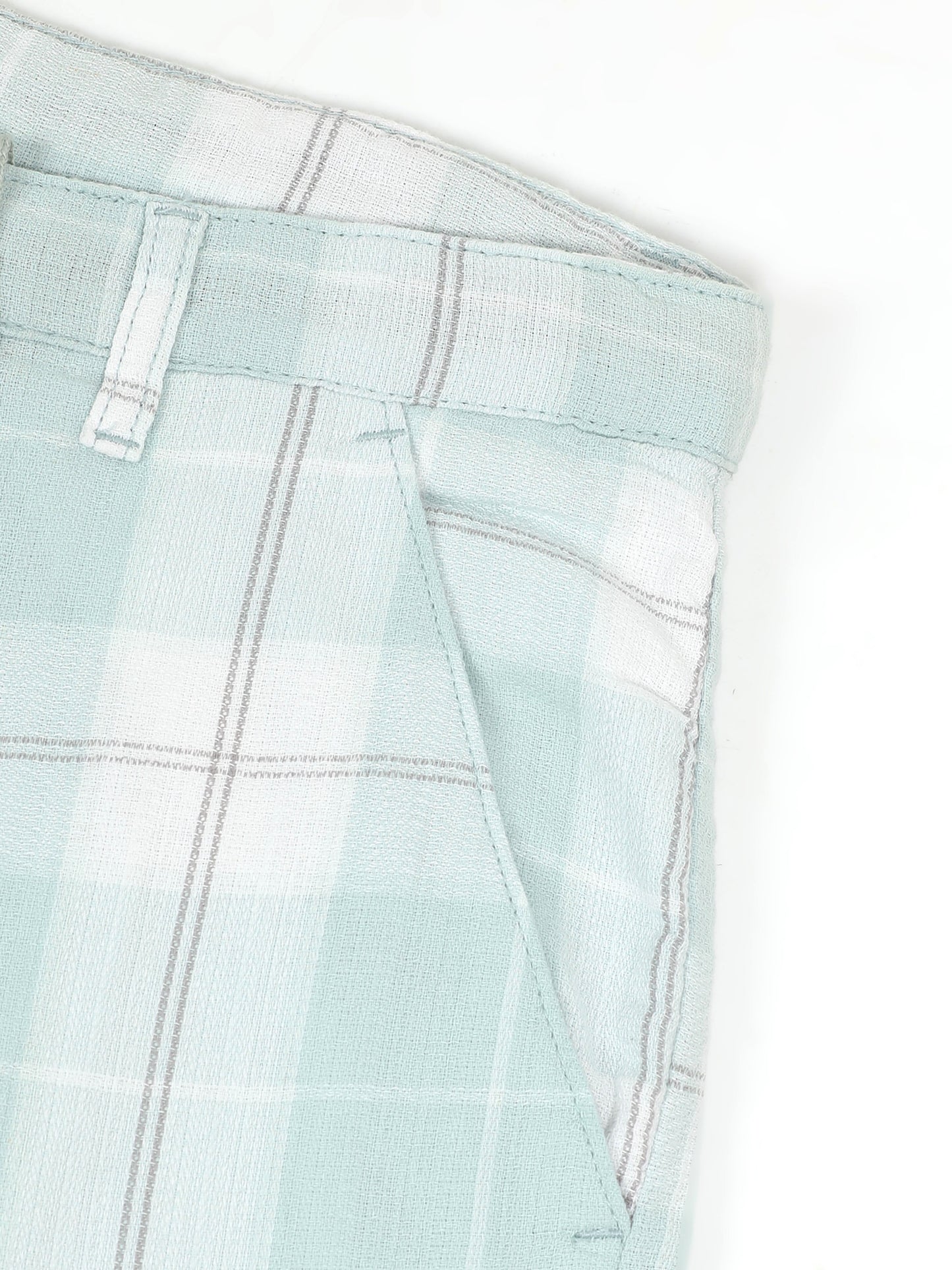 Green Yarn Dyed Cotton Checkered Shorts