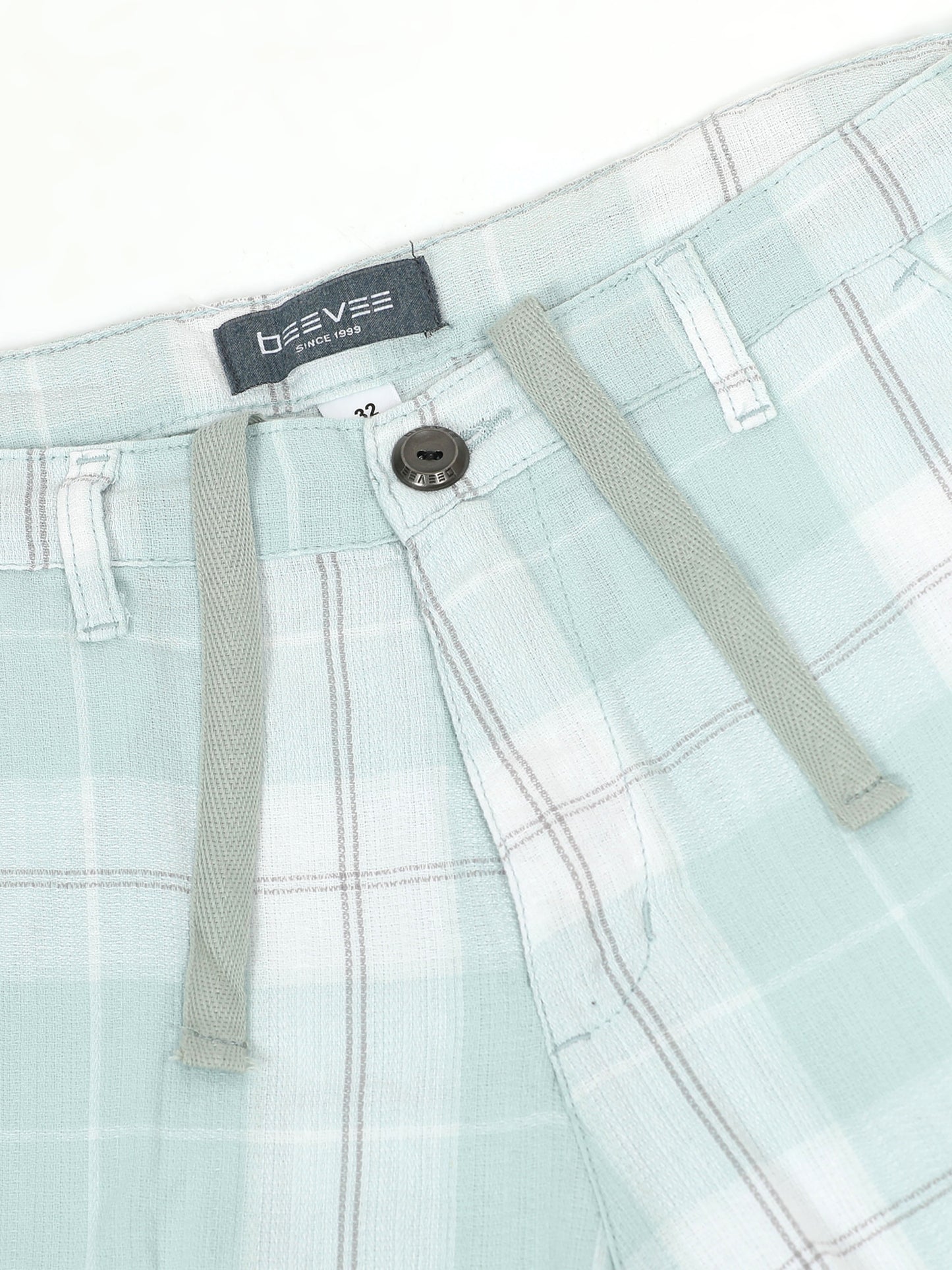 Green Yarn Dyed Cotton Checkered Shorts