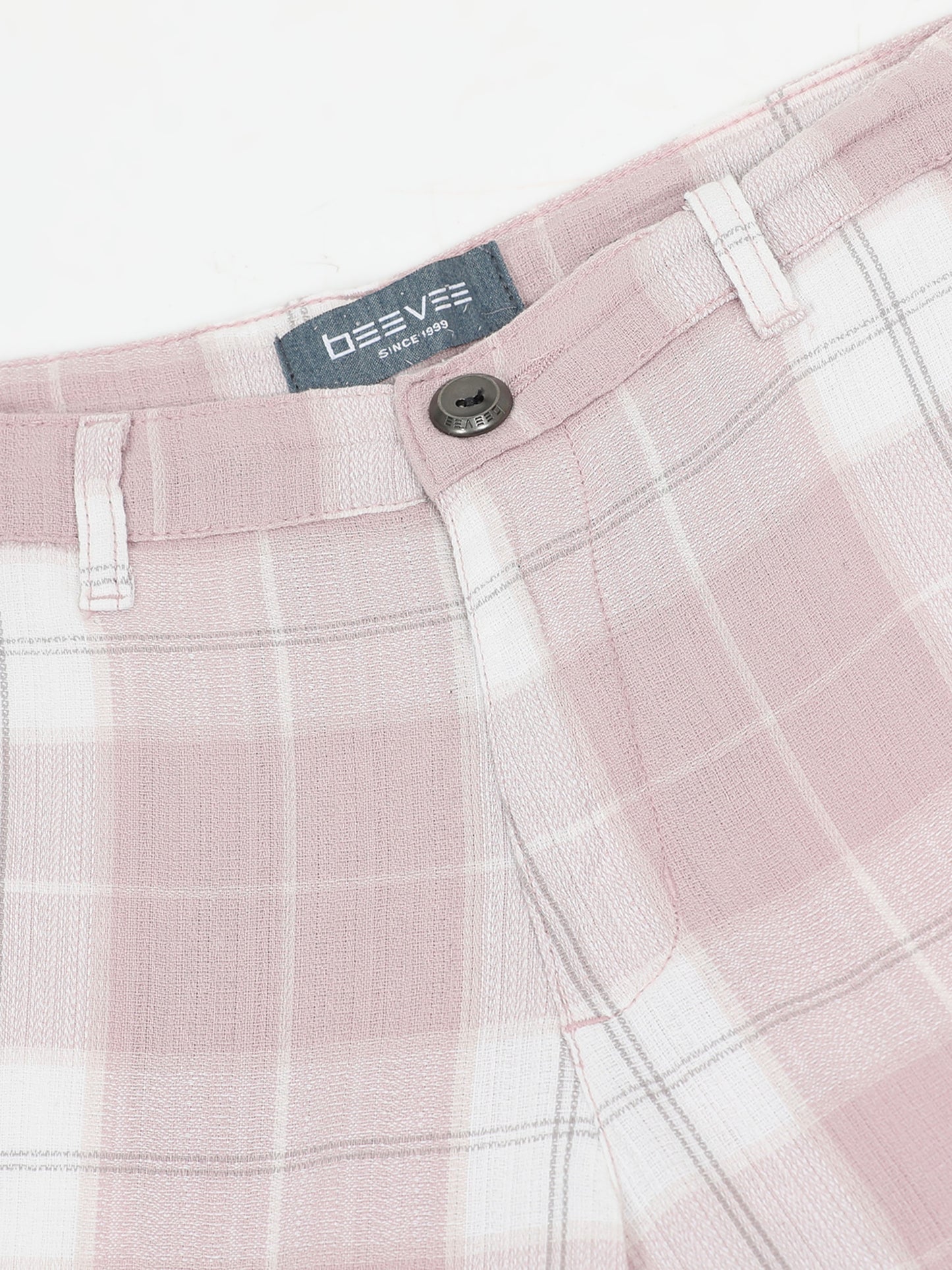 Pink Yarn Dyed Cotton Checkered Shorts