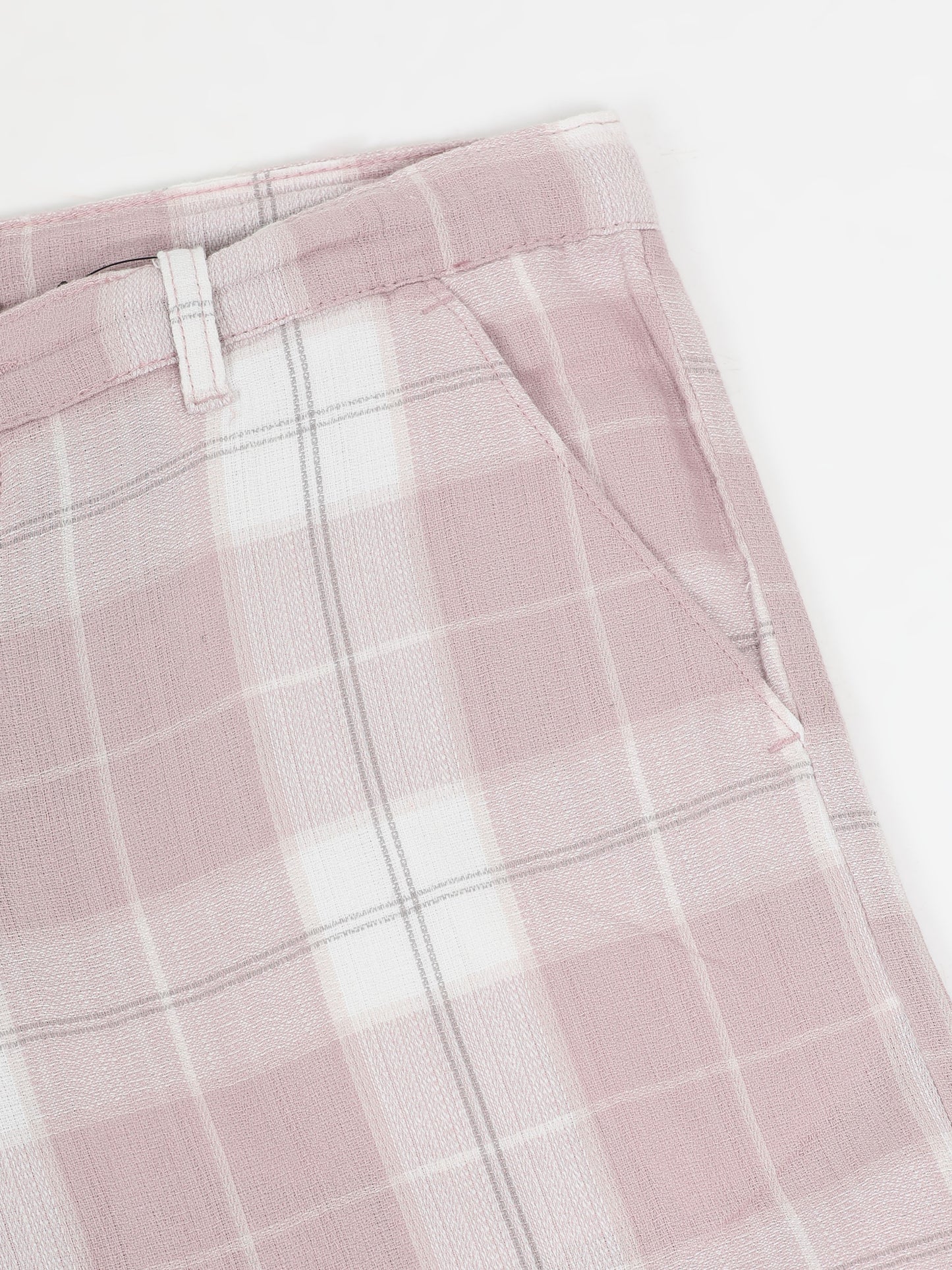 Pink Yarn Dyed Cotton Checkered Shorts