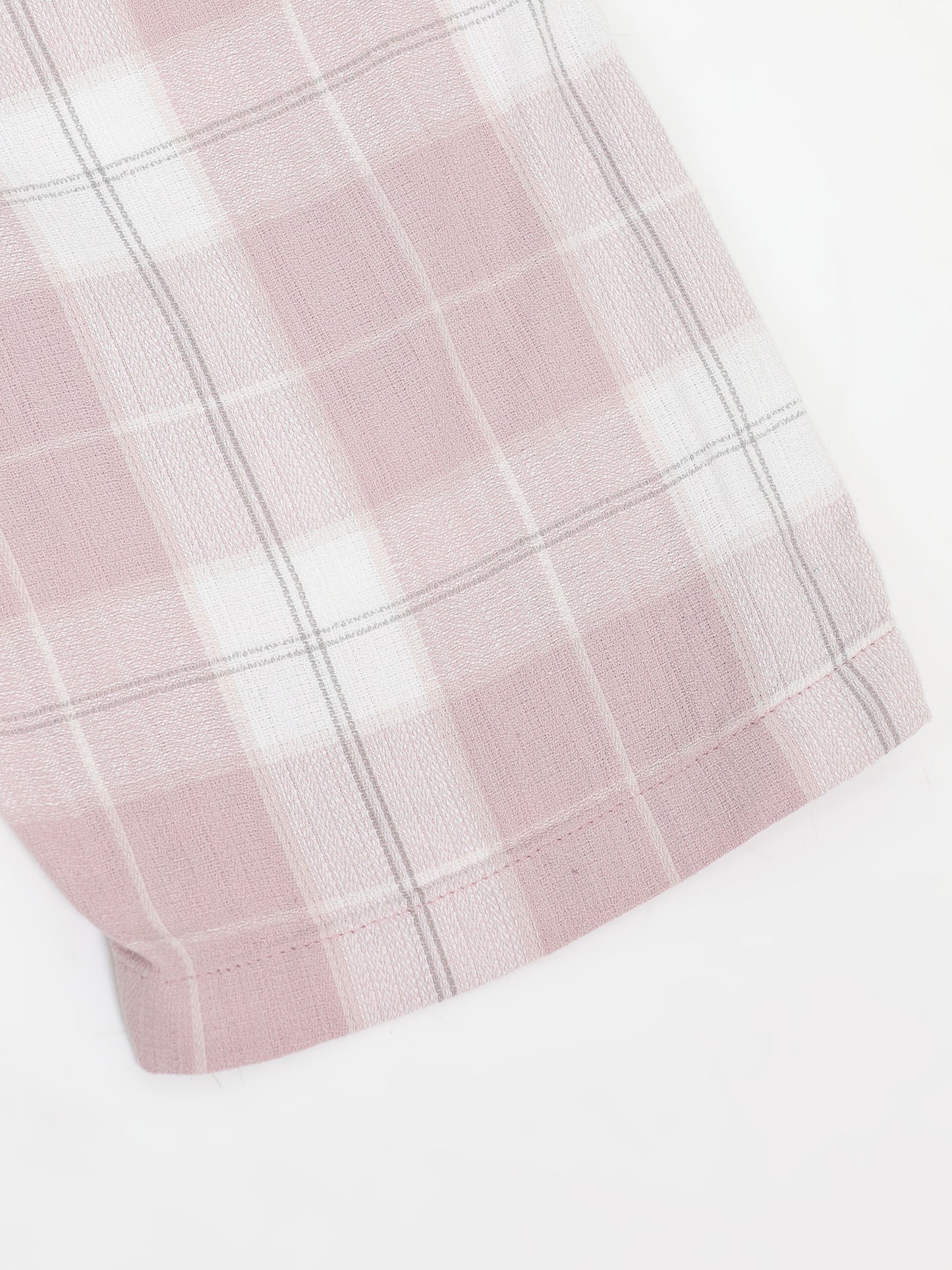 Pink Yarn Dyed Cotton Checkered Shorts