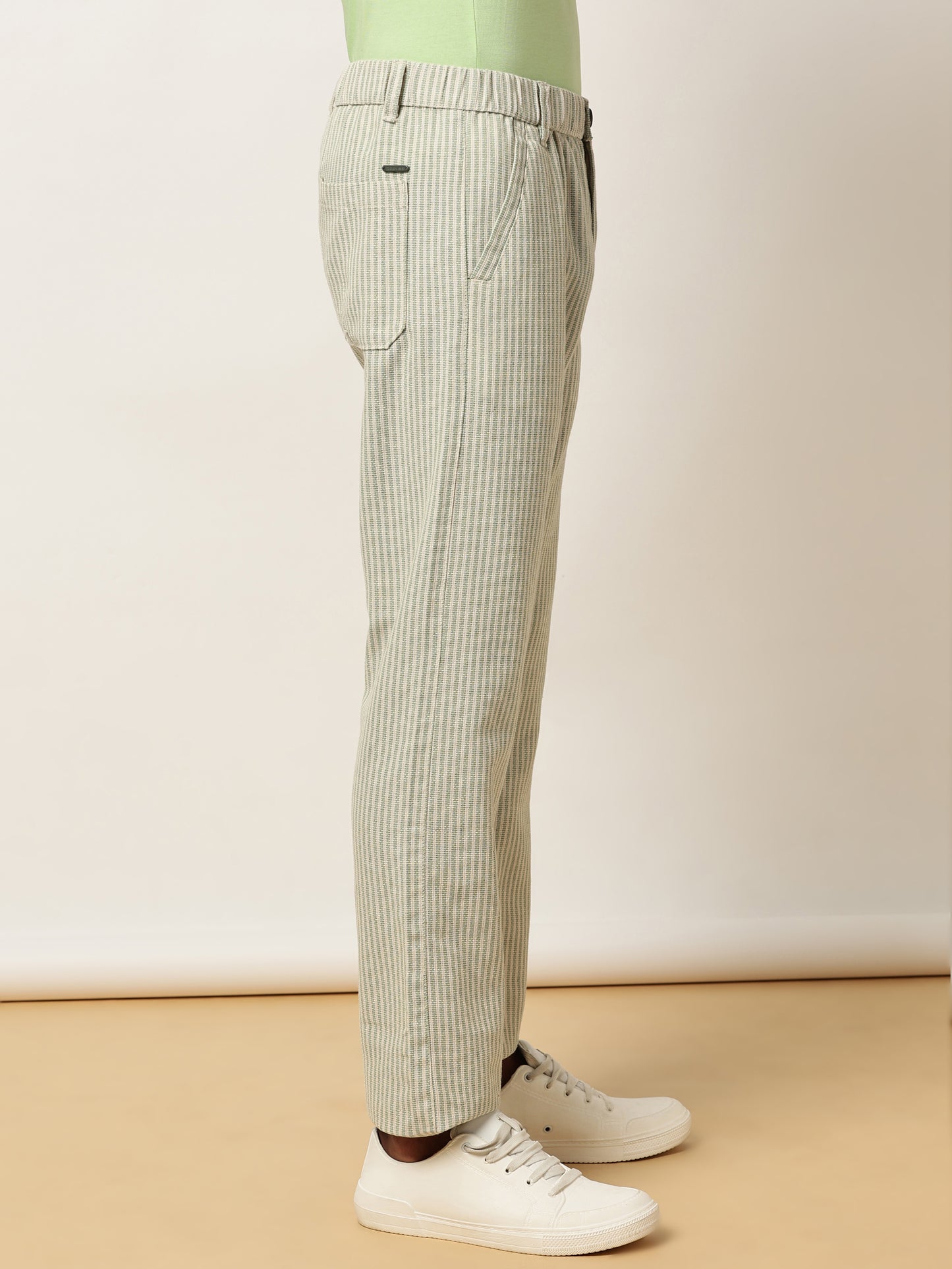 Yarn Dyed Stripe Elasticated Waist Green Lounge Pants