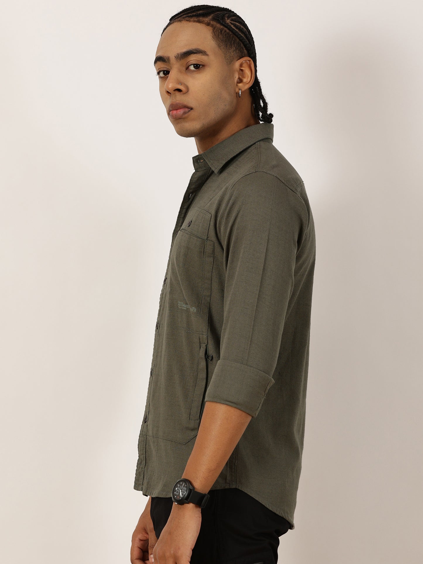 Multi Pocket Olive Cargo Shirt